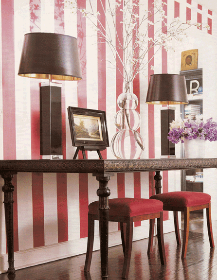 pink and white striped wallpaper. Or a yellow stripe… So fresh.